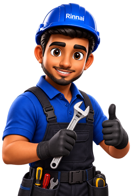 Técnico mascote da Digital Aquecedores segurando uma chave inglesa